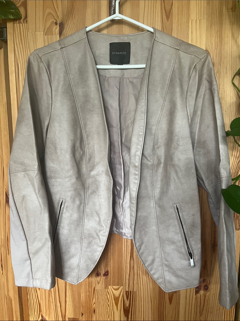 Dynamite Taupe Faux Leather Open-Front Jacket